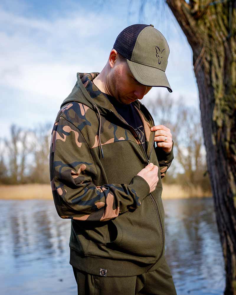 LW Khaki Camo Rozdělená Zipová Mikina s Kapucí